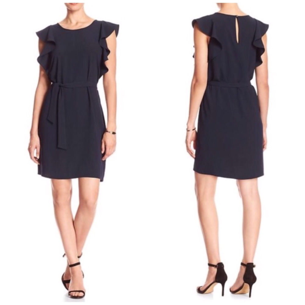 Navy Banana Republic Flutter Sleeve Sheath Dress